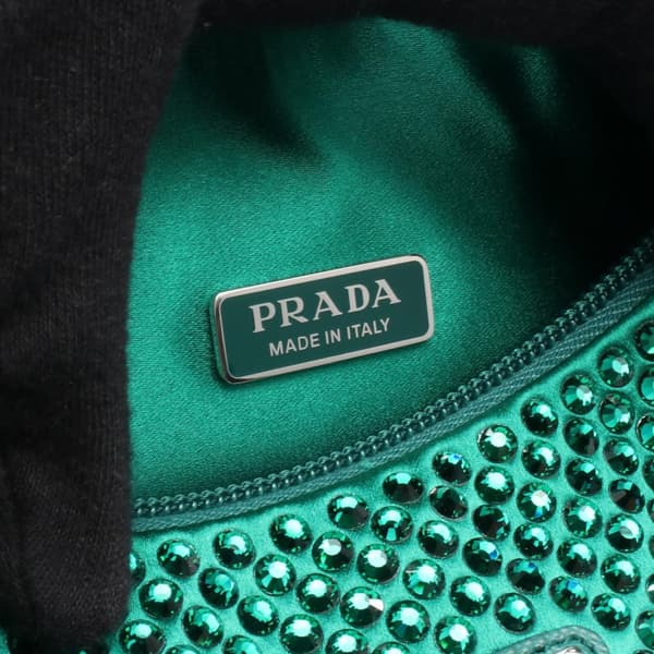 Pre-owned Prada Mini Satin Crystal Re Edition 2000 Shoulder Bag Green