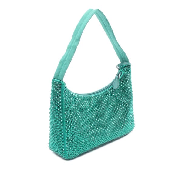 Pre-owned Prada Mini Satin Crystal Re Edition 2000 Shoulder Bag Green