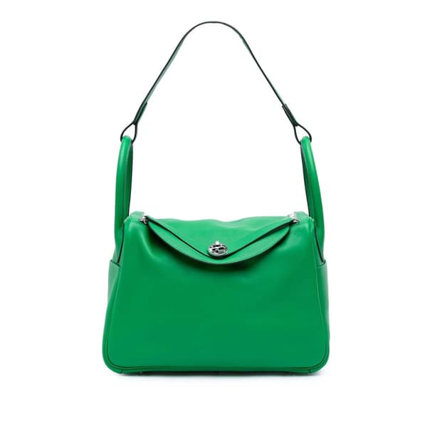 Pre-owned Hermès Clemence Lindy 30 Green