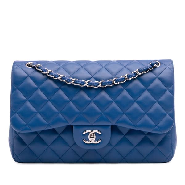 Pre-owned Chanel Jumbo Classic Lambskin Double Flap Blue