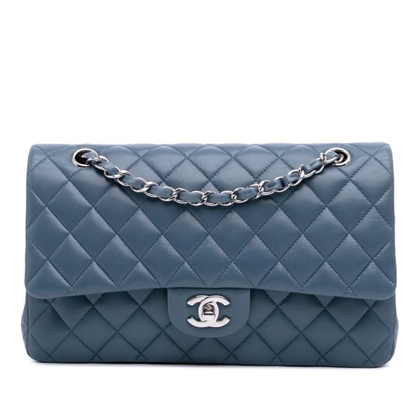 Pre-owned Chanel Medium Classic Lambskin Double Flap Blue