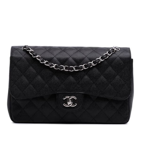 Pre-owned Chanel Jumbo Classic Caviar Double Flap Black