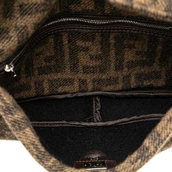 Pre-owned Fendi Mini Zucca Wool Baguette Brown