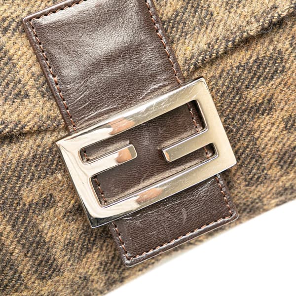 Pre-owned Fendi Mini Zucca Wool Baguette Brown