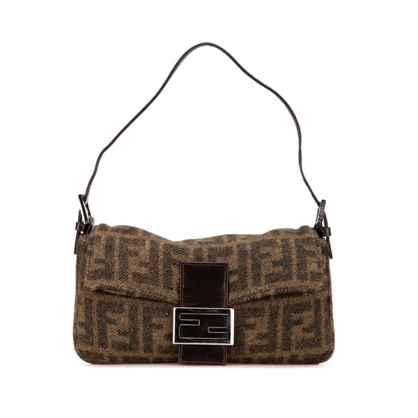 Pre-owned Fendi Mini Zucca Wool Baguette Brown
