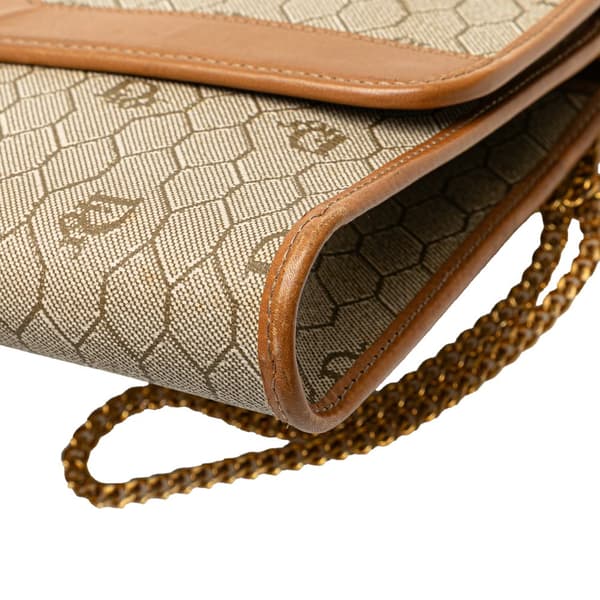 Pre-owned Dior Honeycomb Coated Canvas Chain Shoulder Bag Brown