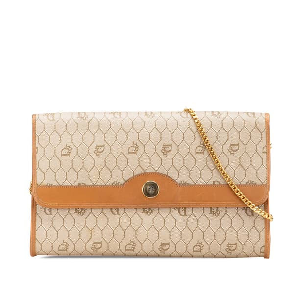 Pre-owned Dior Honeycomb Coated Canvas Chain Shoulder Bag Brown