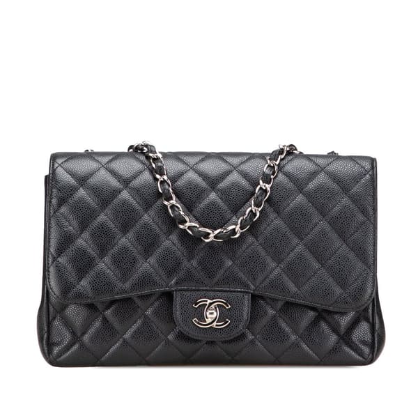 Pre-owned Chanel Jumbo Classic Caviar Double Flap Black