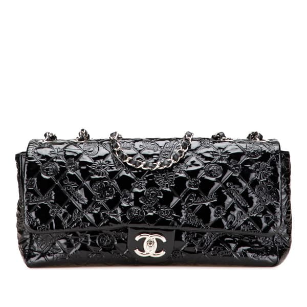 Pre-owned Chanel Jumbo Patent Lucky Symbols Flap Black