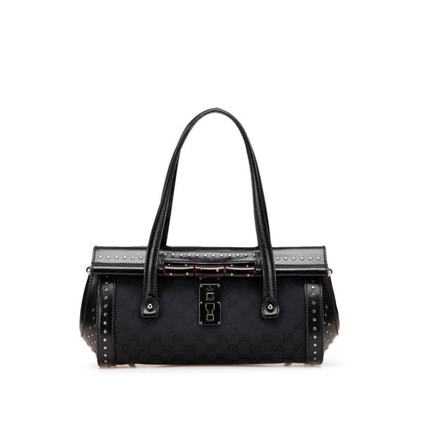 Pre-owned Gucci GG Canvas Bamboo Bullet Shoulder Bag Black