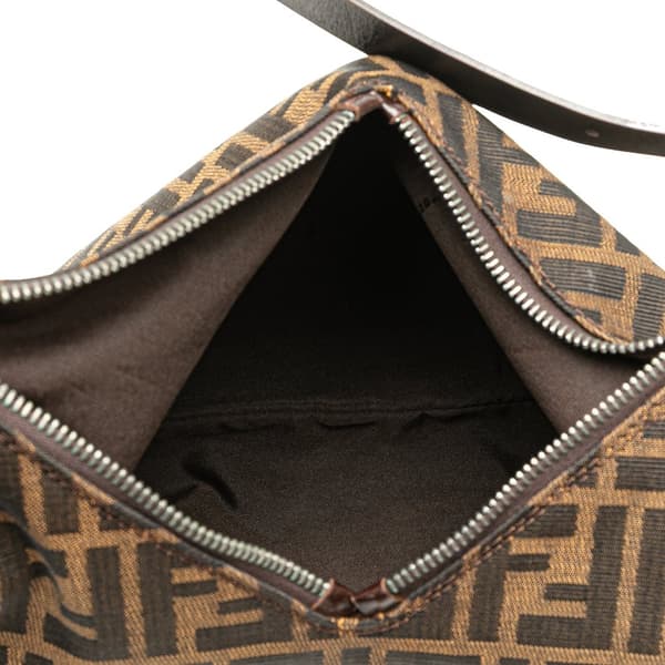 Pre-owned Fendi Zucca Canvas Double Zip Shoulder Bag Brown