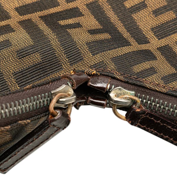 Pre-owned Fendi Zucca Canvas Double Zip Shoulder Bag Brown