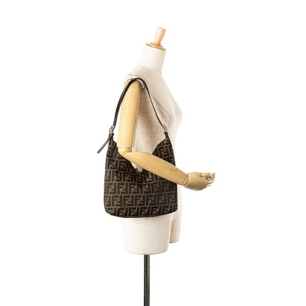 Pre-owned Fendi Zucca Canvas Double Zip Shoulder Bag Brown
