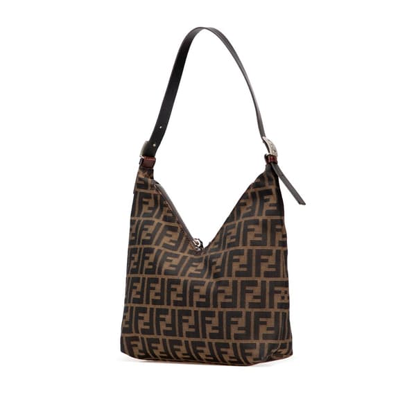 Pre-owned Fendi Zucca Canvas Double Zip Shoulder Bag Brown
