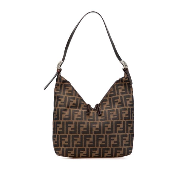 Pre-owned Fendi Zucca Canvas Double Zip Shoulder Bag Brown