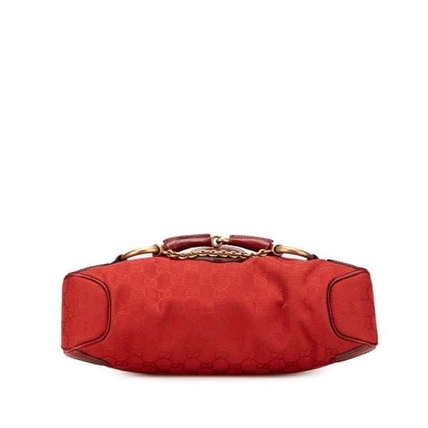 Pre-owned Gucci GG Canvas Horsebit Shoulder Bag Red