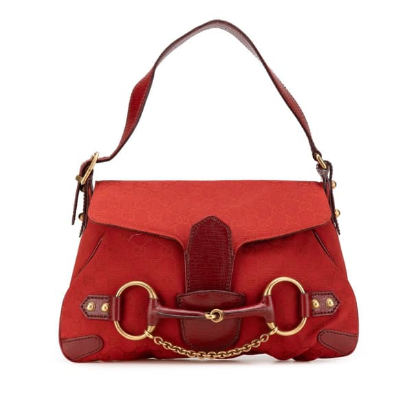 Pre-owned Gucci GG Canvas Horsebit Shoulder Bag Red