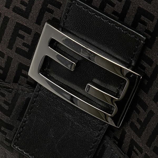 Pre-owned Fendi Zucchino Canvas Double Flap Mamma Black