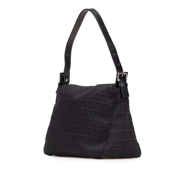 Pre-owned Fendi Zucchino Canvas Double Flap Mamma Black