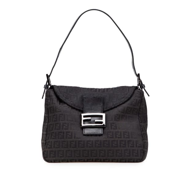 Pre-owned Fendi Zucchino Canvas Double Flap Mamma Black