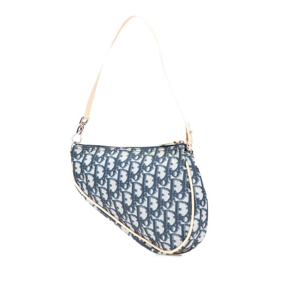 Pre-owned Dior Mini Diorissimo Canvas Saddle Pochette Blue