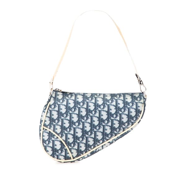 Pre-owned Dior Mini Diorissimo Canvas Saddle Pochette Blue