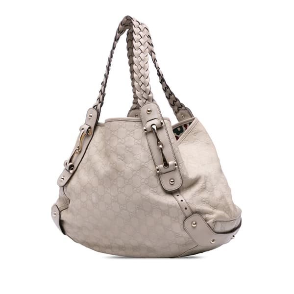 Pre-owned Gucci Guccissima Horsebit Pelham Shoulder Bag White