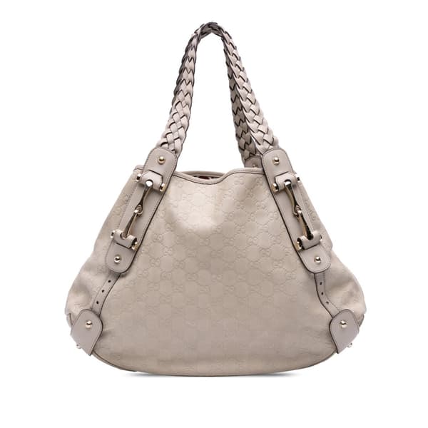 Pre-owned Gucci Guccissima Horsebit Pelham Shoulder Bag White