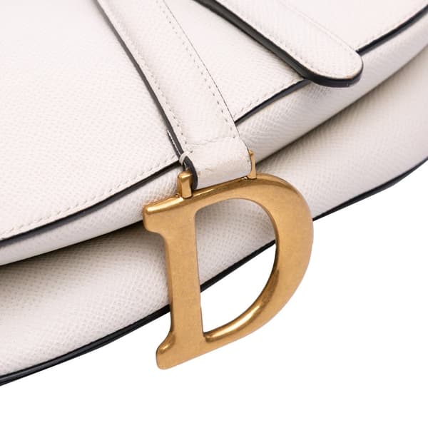 Pre-owned Dior Grained Calfskin Saddle Bag White