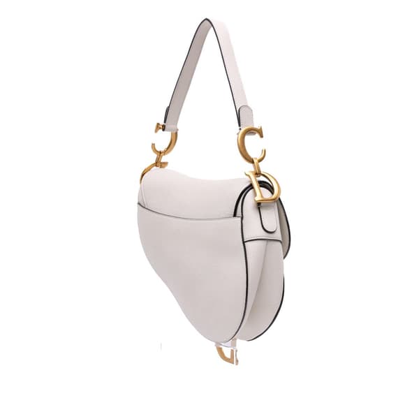 Pre-owned Dior Grained Calfskin Saddle Bag White