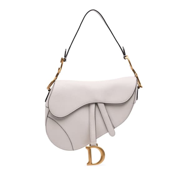 Pre-owned Dior Grained Calfskin Saddle Bag White