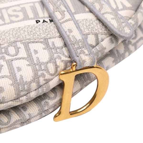 Pre-owned Dior Oblique Canvas Embroidered Saddle Bag Gray