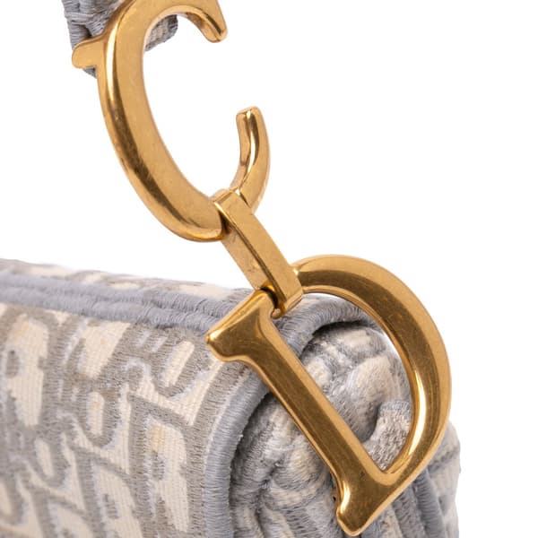 Pre-owned Dior Oblique Canvas Embroidered Saddle Bag Gray