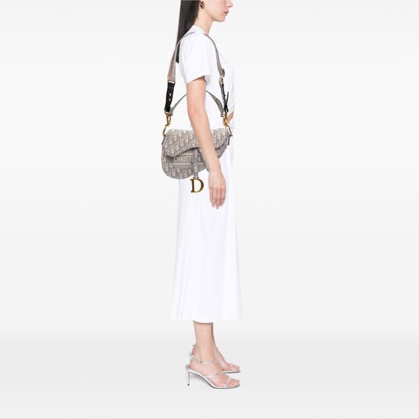 Pre-owned Dior Oblique Canvas Embroidered Saddle Bag Gray