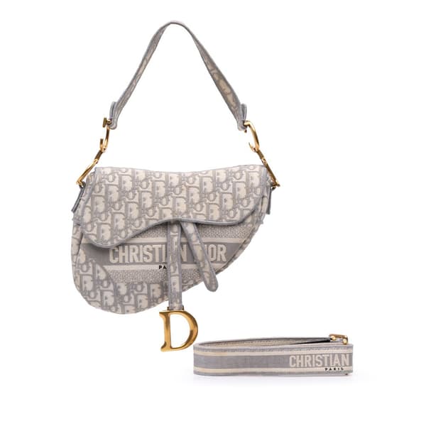 Pre-owned Dior Oblique Canvas Embroidered Saddle Bag Gray