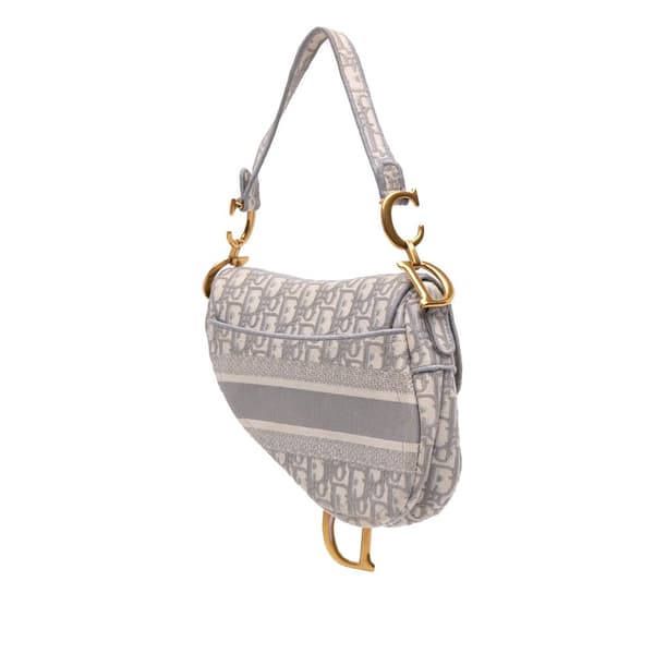 Pre-owned Dior Oblique Canvas Embroidered Saddle Bag Gray