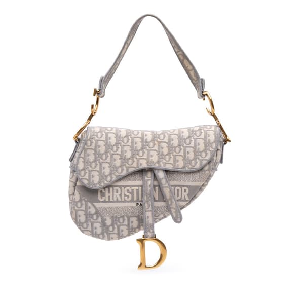 Pre-owned Dior Oblique Canvas Embroidered Saddle Bag Gray