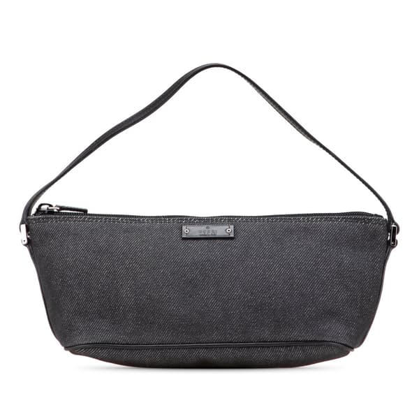 Pre-owned Gucci Denim Boat Shoulder Bag Black