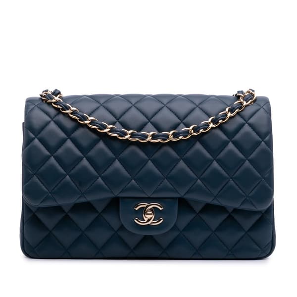 Pre-owned Chanel Jumbo Classic Lambskin Double Flap Blue