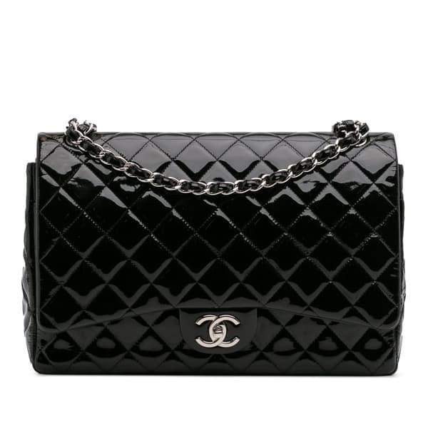 Pre-owned Chanel Maxi Classic Patent Double Flap Black