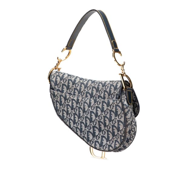 Pre-owned Dior Oblique Canvas Saddle Bag Blue