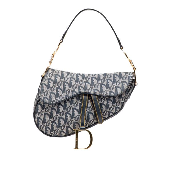 Pre-owned Dior Oblique Canvas Saddle Bag Blue
