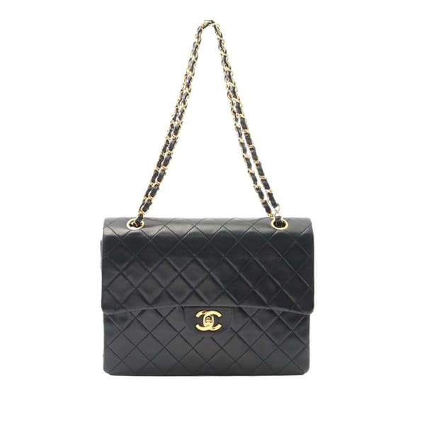 Pre-owned Chanel Medium Tall Classic Lambskin Double Flap Black