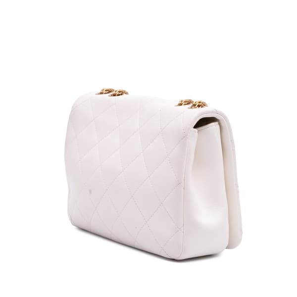 Pre-owned Chanel Small Quilted Lambskin On And On Chain Flap White