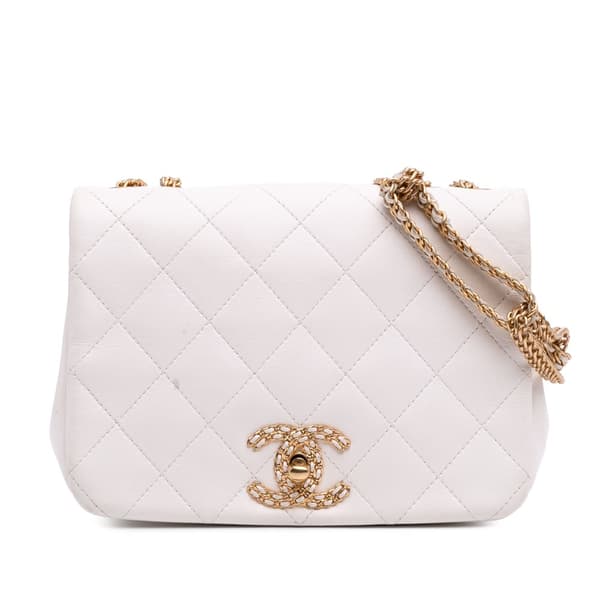 Pre-owned Chanel Small Quilted Lambskin On And On Chain Flap White