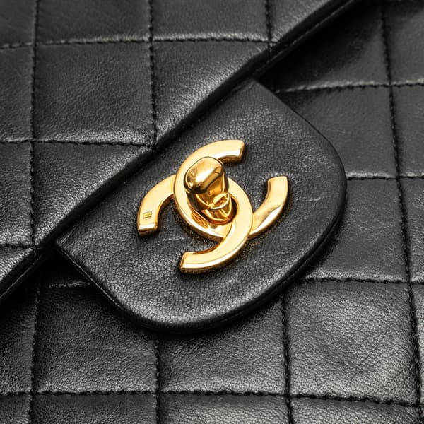 Pre-owned Chanel Medium Tall Classic Lambskin Double Flap Black