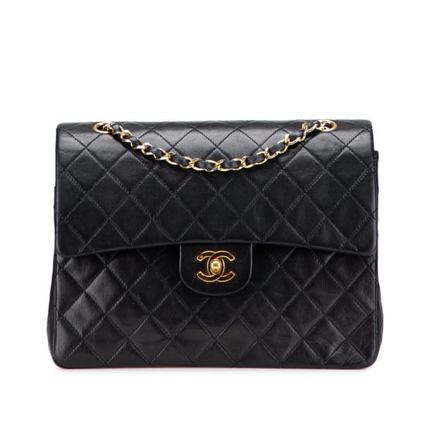 Pre-owned Chanel Medium Tall Classic Lambskin Double Flap Black