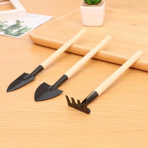3st/set mini trädgårdsplanteringsskyffel och kratta kit, med trähandtag