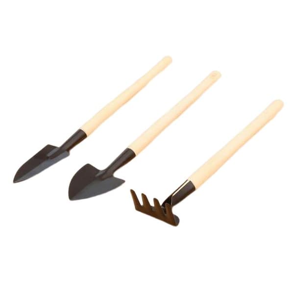 3st/set mini trädgårdsplanteringsskyffel och kratta kit, med trähandtag