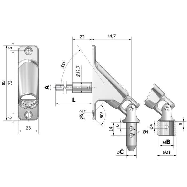 SORTIE 90D PIVOT 9,9MM PLAT ZAMAC 85X22 H7X380